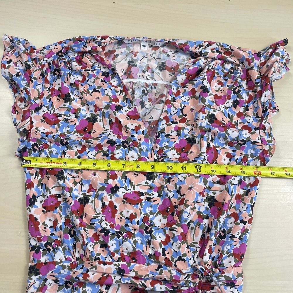 Veronica Beard Marla Ruched Floral Dress Short Flutter Sleeves Silk Blend Size 2 - Picture 12 of 14